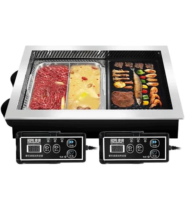 Commercial Smokeless Square Samgyupsal Korean Bbq Restaurant Equipment Electric 2 in 1 Hot Pot and