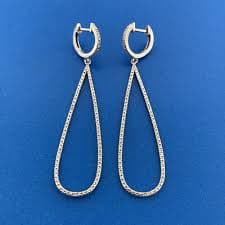 Designer 925 Sterling Silver Diamond Accented Elongated Hoop Earrings | eBay