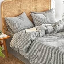 Amazon.com: Wake In Cloud - Striped Cotton Duvet Cover Set, 100% Washed Cotton Textured Percale Bedding Set, Ticking Stripe Pinstripe Farmhouse, 3 Pieces, Grey, King Size : Home & Kitchen