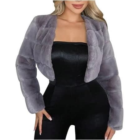 Olyvenn Women's Cropped Fluffy Faux Fur Open Front Jacket