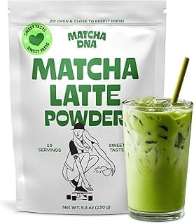 MatchaDNA Matcha Latte – Sweet Matcha Latte Powder with Milk, No Sugar Added – Green Tea Lattes Mix for Hot or Iced Drinks – Organic Macha Tea, Antioxidant Rich, Smooth Energy Boost (5.3 oz Pouch)