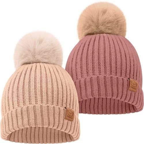 KeaBabies 2-Pack Pom Knitted Beanie