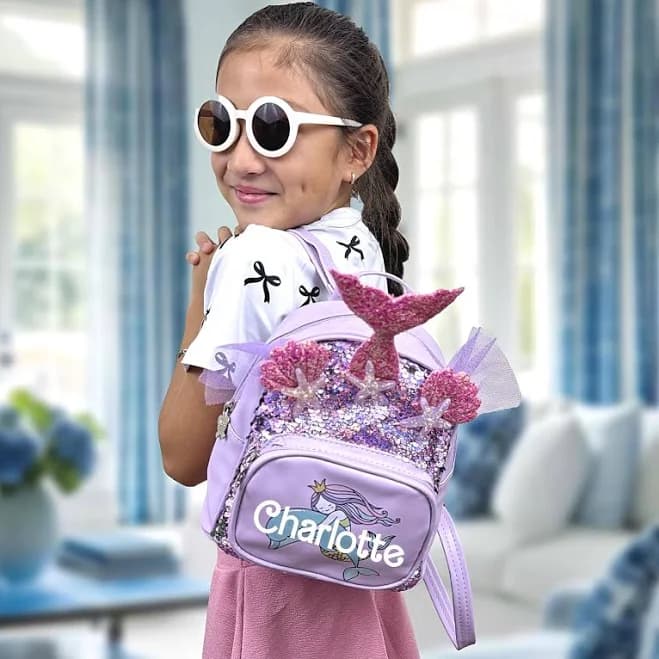 Personalized Little Mermaid Backpack | Sequin Glitter Backpack | Girls Travel Bag | Girls Backpack | Gifts for Girls