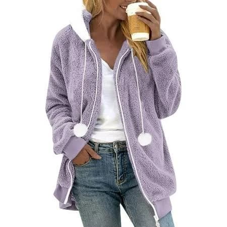 Women's Loose Plush Zipper Hooded Jacket