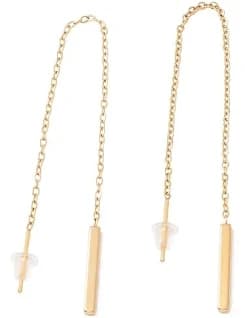 Women's Long Chain with Rectangle Bar Dangle Stud Earrings