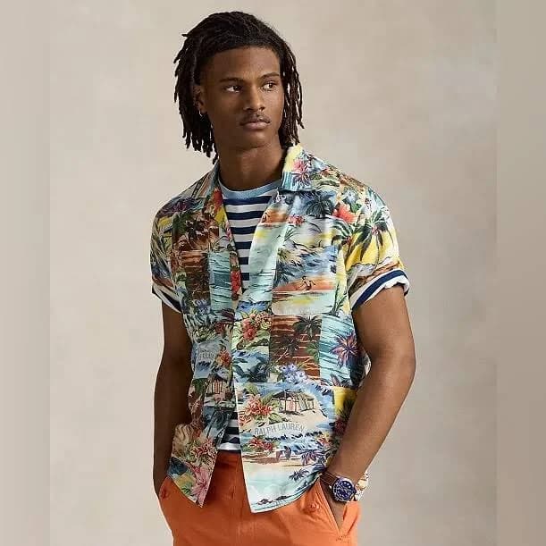Polo Ralph Lauren Men's Classic-Fit Patchwork-Print Camp Shirt