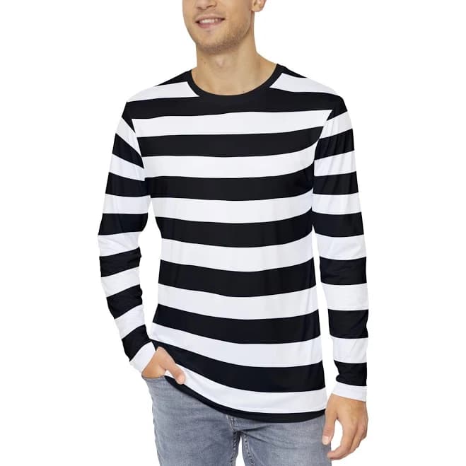 Men's Striped Long Sleeve Crew Neck Shirt