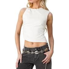 Asymmetrical Tank Tops for Women Y2k Going Out Summer Trendy Cami Crop Top Sexy Solid Slim Fitted Sleeveless Shirts Blue at Amazon Women's Clothing store