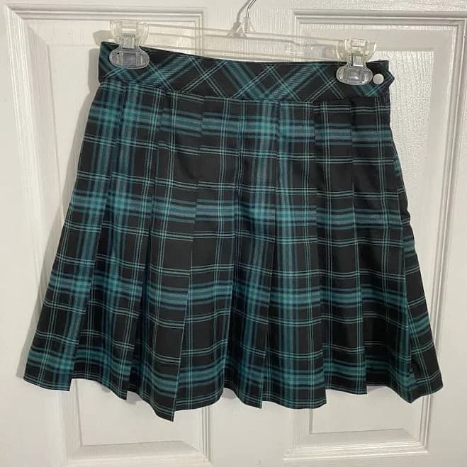 H&m Size 2 Black Green Tartan Plaid Pleated Schoolgirl High Waist Mini