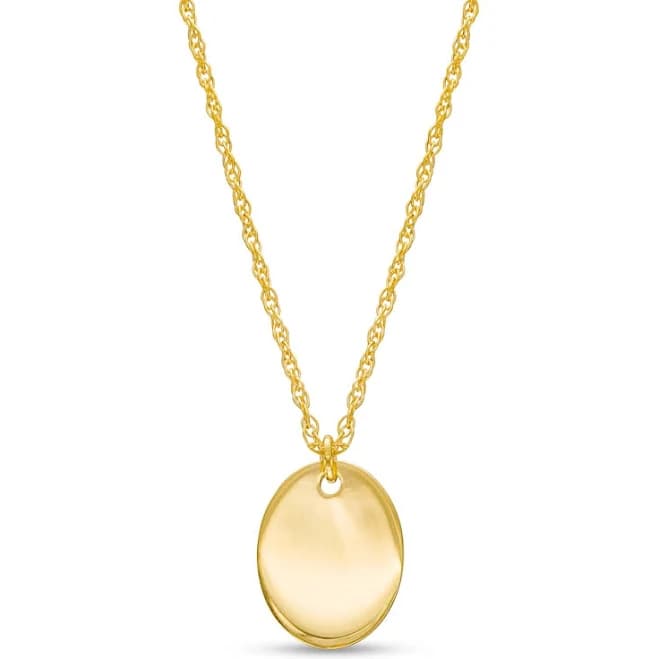 Engravable Mini Oval Pendant Necklace - 14K Yellow Gold Adjustable 16 to 18 Inches