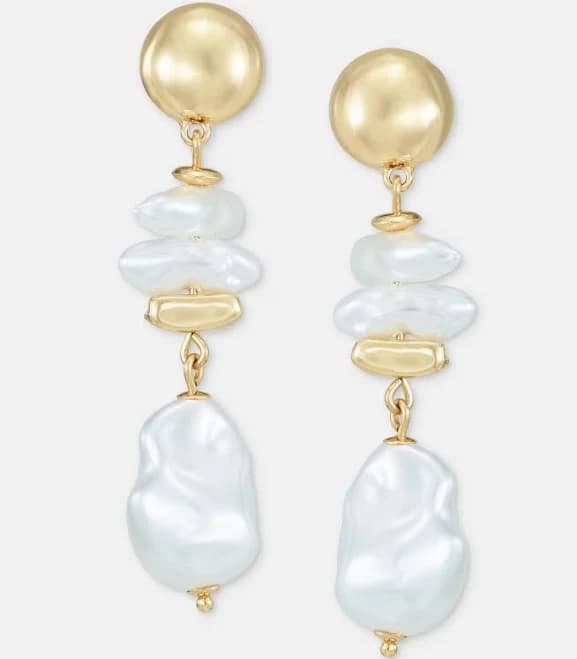 INC International Concepts Women's Imitation Pearl Linear Drop Earrings