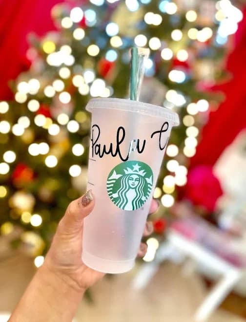 Personalized Authentic Starbucks Brand Cold Cup Venti 24oz Size Iced Coffee Cups Reusable Frosted Cup with Lid & Green Straw Custom Tumbler