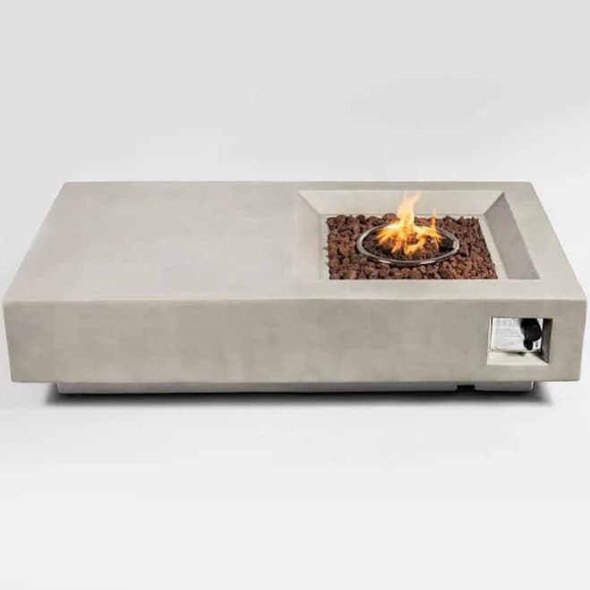 Grey 50000 BTU 60 in. Concrete Outdoor Fire Pit Table Propane Gas Fire Pit with Lava Rocks and Rain Cover