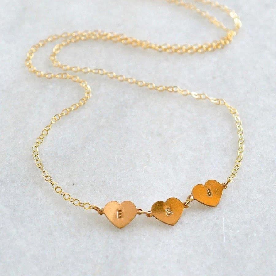 Connected Hearts Handmade Linked Triple Heart Charm Necklace