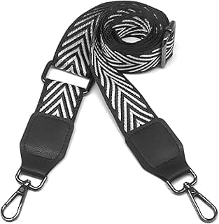 Hibate Universal Replacement Shoulder Strap for Women's Handbags - Wide 3.8cm Crossbody Bag Straps - Black_White_Leather