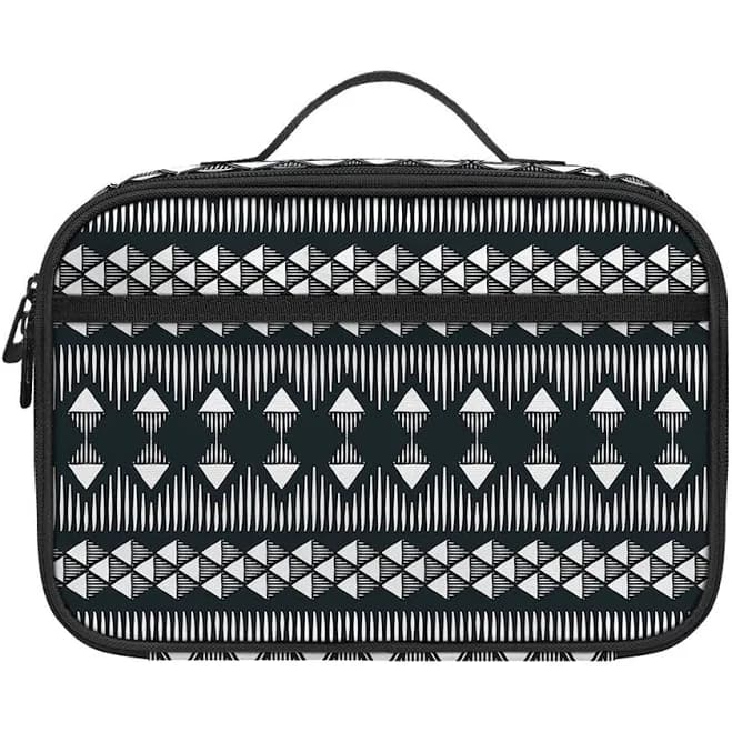 Black and White Tribal Geometric Print Portable Lunch Bag
