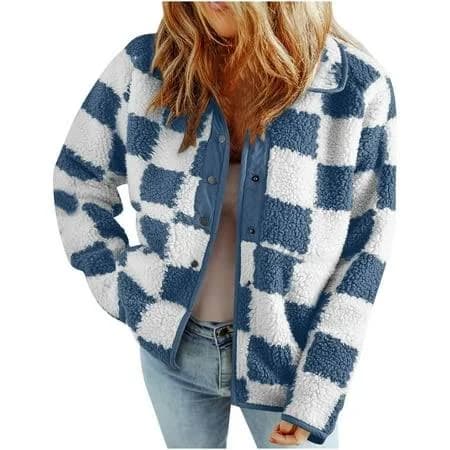 Women's Loose Fit Sherpa Plaid Fleece Jacket