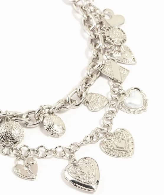 Lovisa Silver Layered Heart Charm Necklace