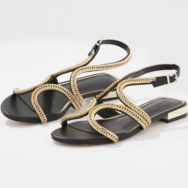 White House Black Market Women's Chain Strap Flat Sandals