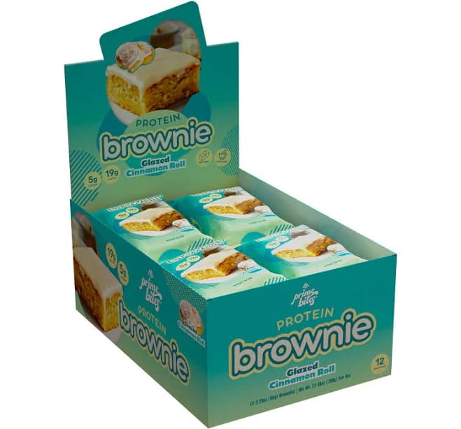 Prime Bites Protein Brownie - Glazed Cinnamon Roll – 19g Protein, 5g Collagen, Low Sugar Oven-Baked Snack, 12 Brownies Per Box
