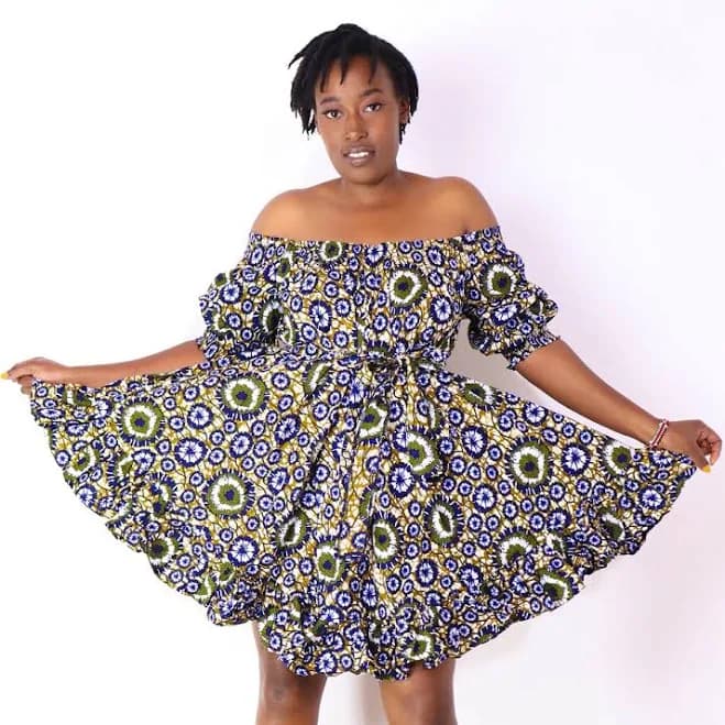 Nigist Women's Off Shoulder African Print Flowing Dress