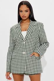 Gina Gingham Linen Oversized Blazer - Green | Fashion Nova