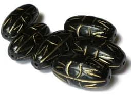 6 29mm x 16mm Vintage Lucite Black and Gold Barrel Beads