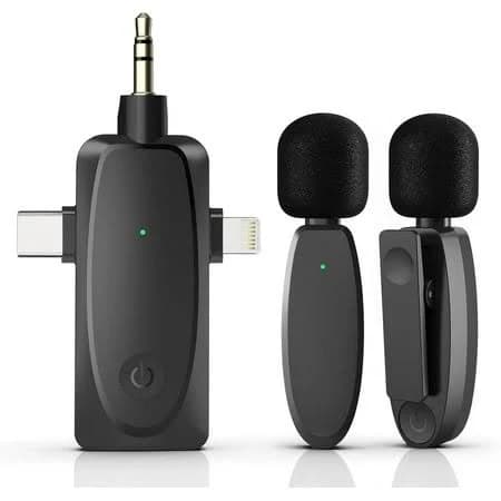 3 in 1 Wireless Lavalier Microphone for iPhone,Android,Camera and Laptop, 2.4g Ultra Low Delay Double Mini Microphone Lapel Mic with Noise Reduction