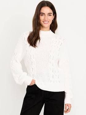 Old Navy Women's Seaside Cotton Roll-Neck Cable-Knit Sweater