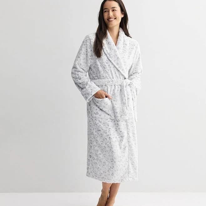 Women's Sonoma Goods For Life Long Plush Wrap Robe, Size: Medium, Gray Tonal Leopard