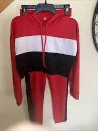 Red White Black Tracksuit Jogger Medium Sweatpants Large Jacket 1/2 Hoodie Set