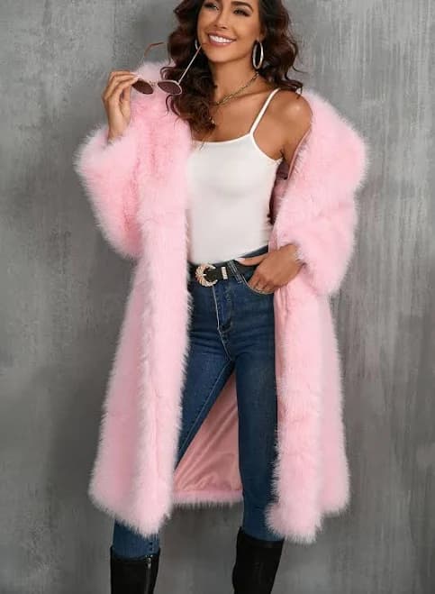 Zapaka Women's Notched Lapel Faux Fur Long Shaggy Coat
