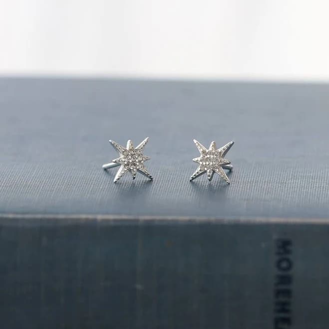 Sterling Silver Starburst Pave Stud Earrings