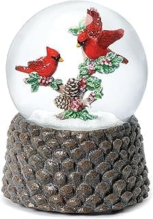 5.75" Musical Glitterdome – Cardinals on Snowy Branch with Pinecone Base, Christmas Snow Globe Holiday Decor & Gift