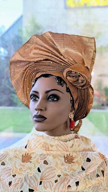 Omotowa Rust African Aso Oke tie Autogele ready gele pre-tied