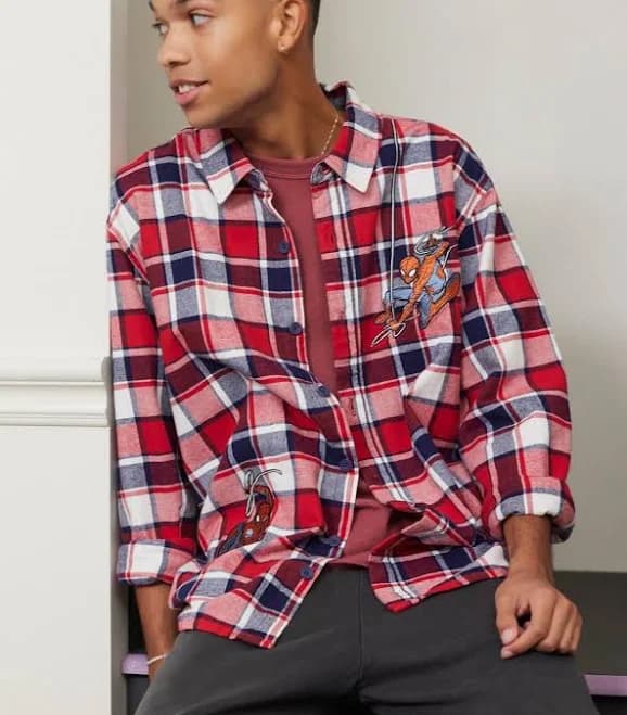 Marvel Spider-Man Patches Flannel Shirt