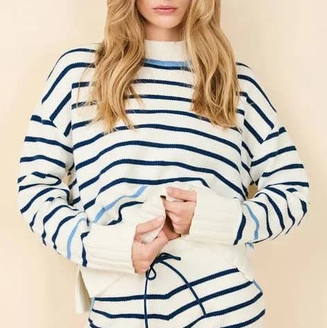 Solid & Striped Women's Maxine Stripe Cotton Mock Neck Sweater