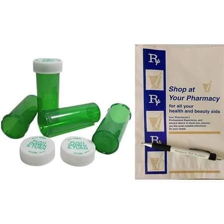 13 Dram Pack of 50 Pill Bottles Empty with Caps Green Child Resistant Medicine Bottles-Push & Turn Medicine Bottles-Prescription Vials Vials and