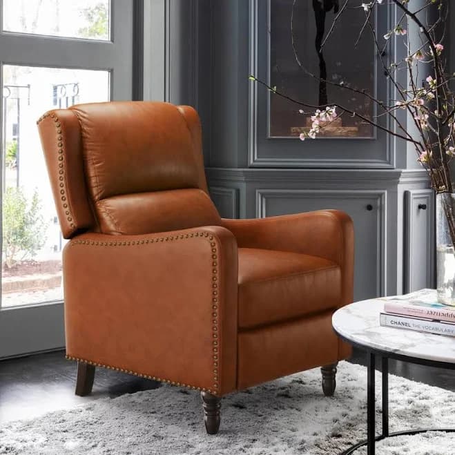 LUE BONA 26 in. W Genuine Leather Recliner Nailhead Trim
