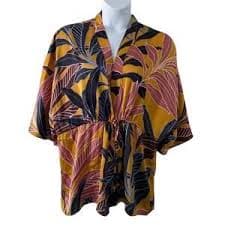 DR2 | Swim | Dr2 By Daniel Rainn Satin Print Cover Up Ruana Kimono Size Lxl Tropical Flowy | Poshmark