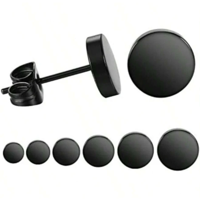 Stainless Steel Round Stud Earrings (6 Pairs)