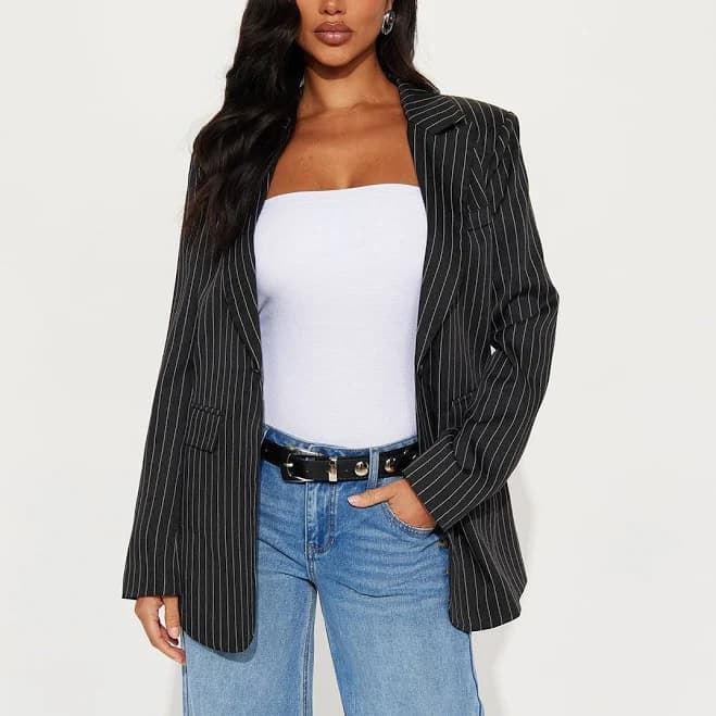 Fashion Nova Women's Walk The Walk Pinstripe Blazer