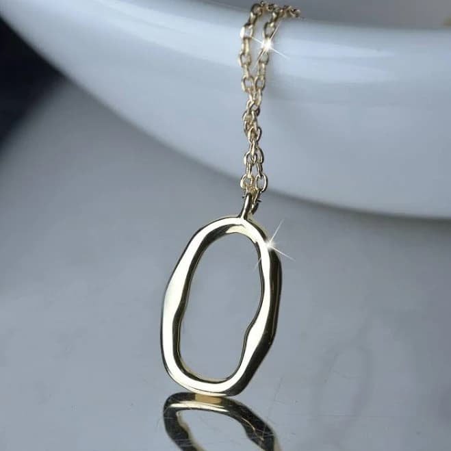 18K Yellow Gold Minimalist GP Abstract Art Irregular Circle Pendant Chain Necklace