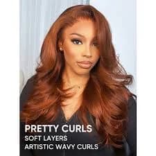 Wavy Ginger Wig Layered Hair Side Part Redhead 13x4 Lace Front Wig