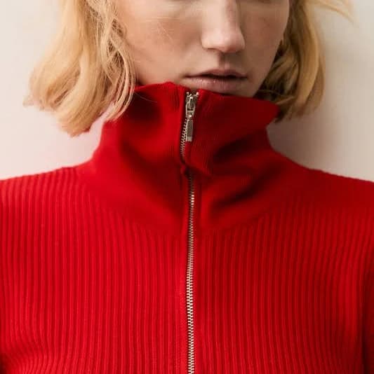 H&M Ladies Rib-Knit Half-Zip Top