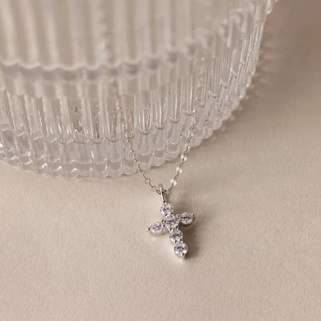 Caitlyn Minimalist Dainty Pave Cross Pendant Mirror Chain Necklace in 18K Gold