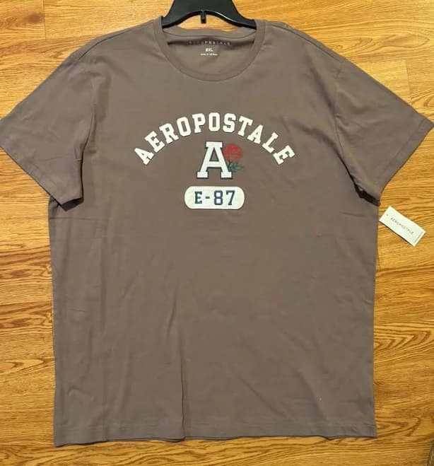 Aeropostale 87 Mens Sz Xxl Camel Short Sleeve Crew Casual Graphic