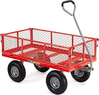 Gorilla Carts Steel Utility Cart, 4 Cu Ft Bed, 800 lb Load Capacity, Red – Heavy-Duty Outdoor Hauling Wagon with Removable Side Panels for Yard, Lawn, Garden or Landscaping