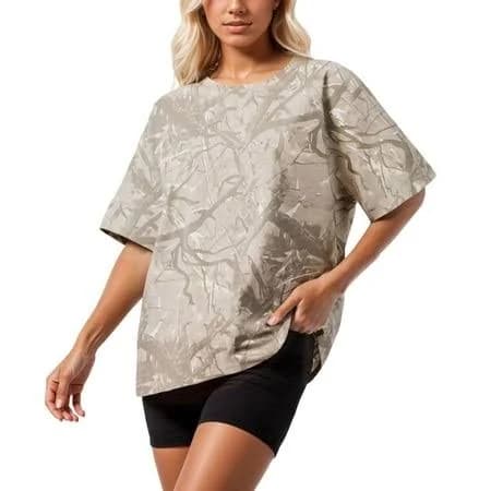Women's Baggy Relaxed Fit Camo Print T-Shirt