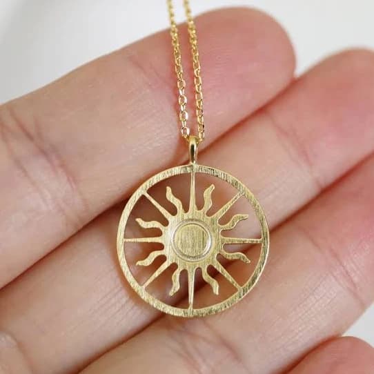 Dainty Layered Brass Sun Pendant Necklace